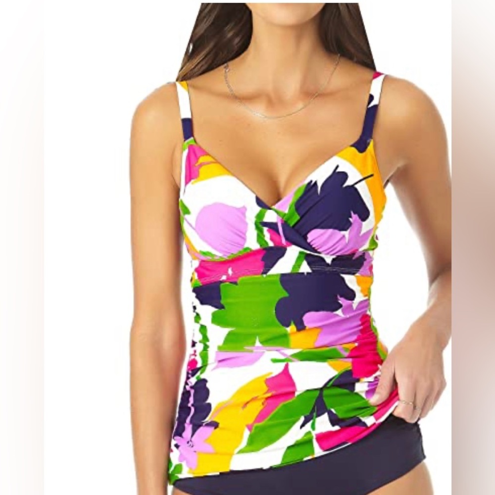 Anne Cole women’s Underwire Twist Front swim Tankini in floral print 32C/34B